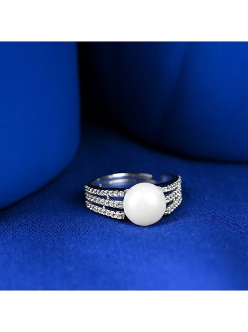 Clara 925 Silver Platinum Plated Swiss Zircon Oriella Real Pearl Adjustable Finger Ring for Women-picture-16