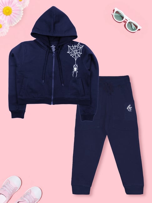 Kiddopanti Girls Navy Printed Track Suit-picture-10