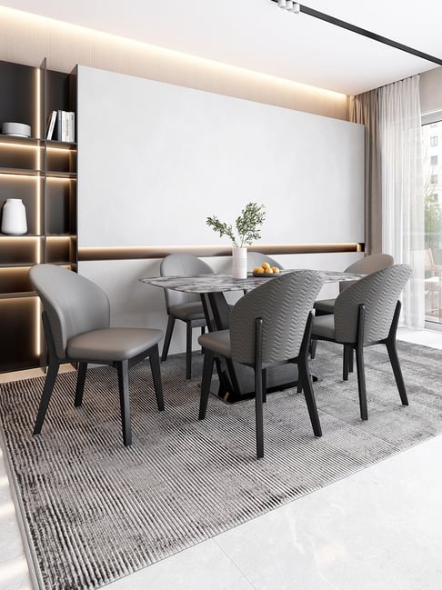 Durian Duncan Premium Leatherette Marble 6 Seater Dining Set