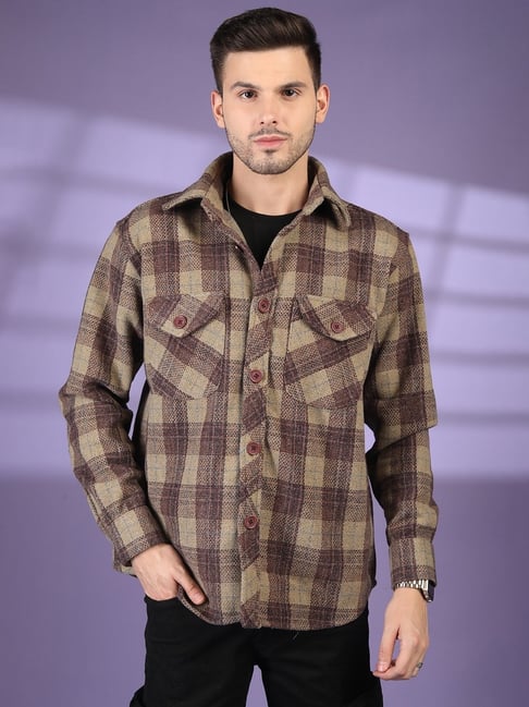 Chkokko Beige Relaxed Fit Checked Shackets