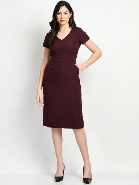 burgundy shift dresses Chic Contrast Wine Red Faux Suede & Leather Sleeveless Shift Dress
