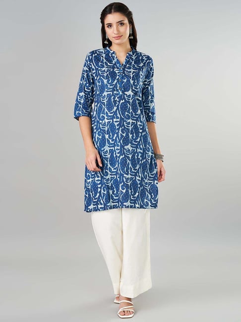 Rangmanch by Pantaloons Blue Printed Straight Kurta-picture-27