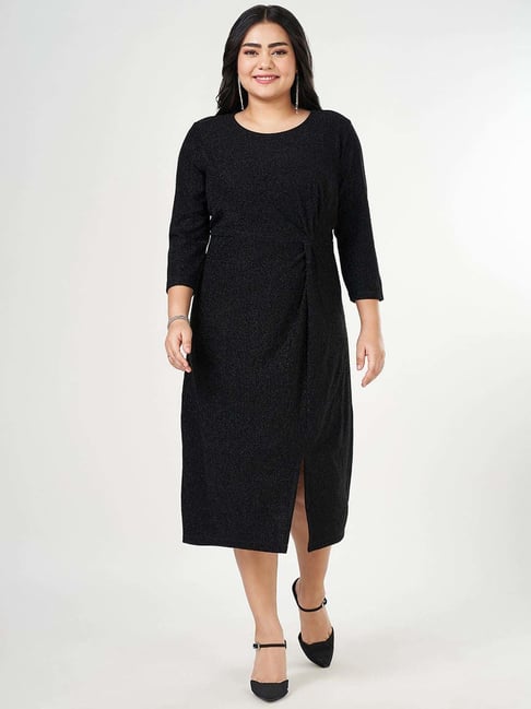 Honey Curvytude by Pantaloons Jet Black Solid Dress