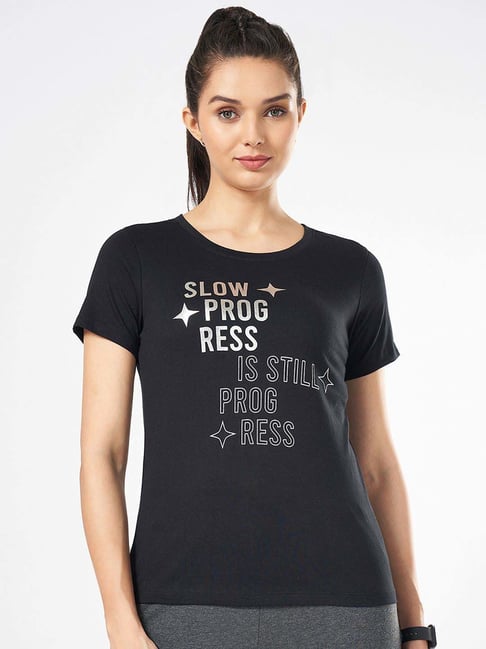 Ajile by Pantaloons Black Cotton Printed T-Shirt-picture-202