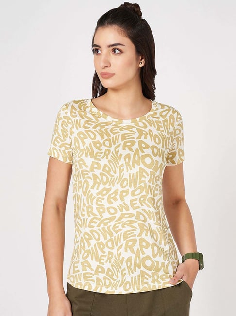 Ajile by Pantaloons Mustard Cotton Printed T-Shirt-picture-179