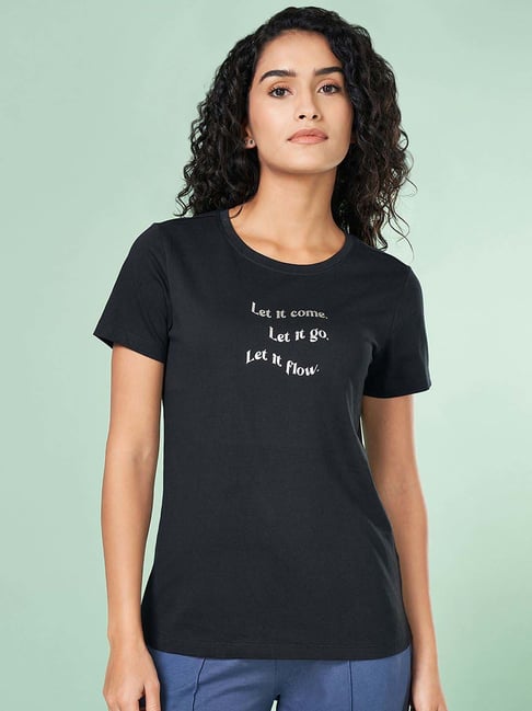 Ajile by Pantaloons Black Cotton T-Shirt-picture-13