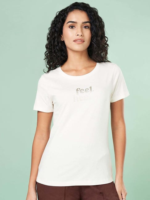 Ajile by Pantaloons White Cotton T-Shirt-picture-137