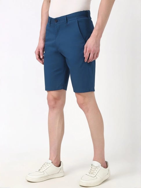 Khaki Shorts Mens Shorts Most Comfortable Shorts Peter England Blue Cotton  Regular Fit Shorts