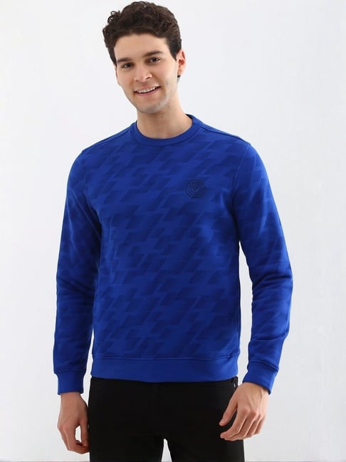 Buy Allen Solly Blue Cotton Regular Fit Printed Sweatshirt for