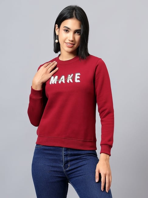 Cantabil Maroon Print Full Sleeves Pullover