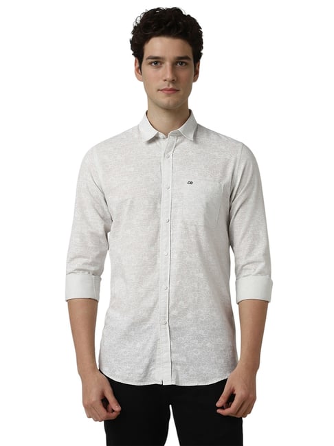 Buy Peter England Grey Cotton Slim fit Floral Shirts (Casual) for