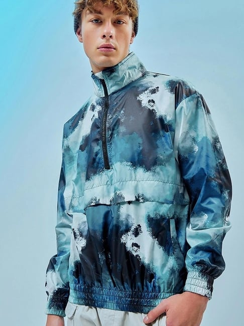 Bewakoof Air Men's Blue Tie Dye Oversized Windcheater Jacket