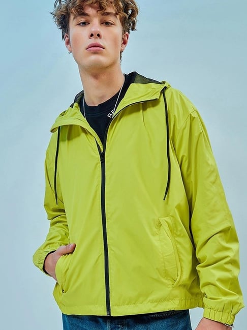 Bewakoof Men's Green Oversized Plus Size Windcheater Jacket