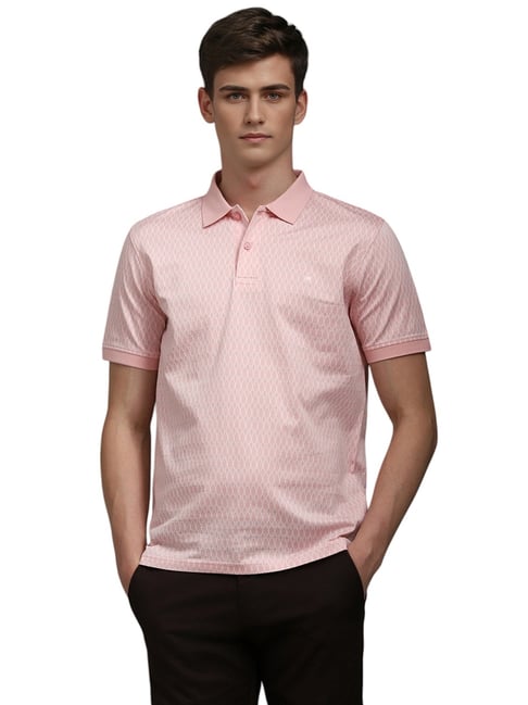 Louis Philippe Pink Cotton Regular fit Self Polo T-shirts