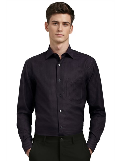 Louis Philippe Purple Cotton Regular fit Geometric Shirts-picture-28