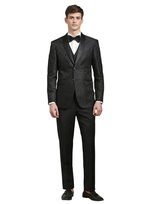 Louis Philippe Black Slim fit Floral Formal Suits