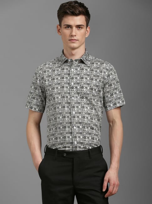 Louis Philippe Grey Cotton Slim fit Geometric Shirts-picture-33