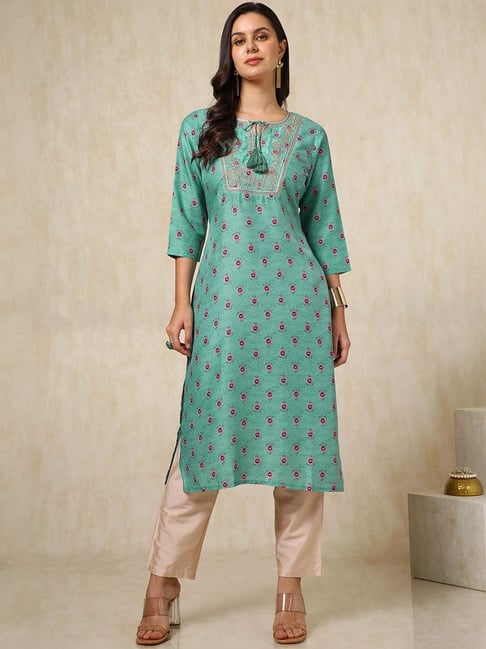 Soch Green Embroidered Straight Kurti-picture-17