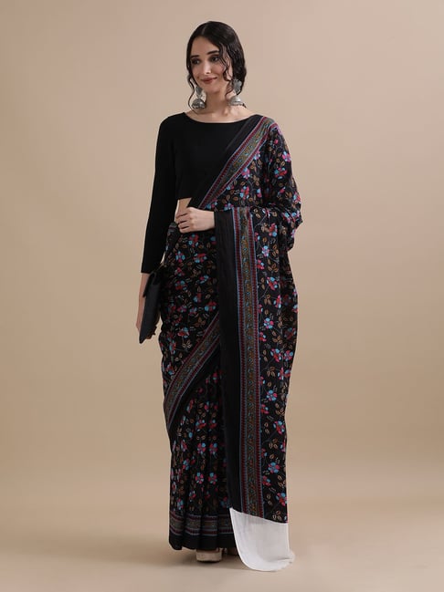 Jaipur Kurti Black Mulmul Cotton Regular Fit Print Saree-picture-33