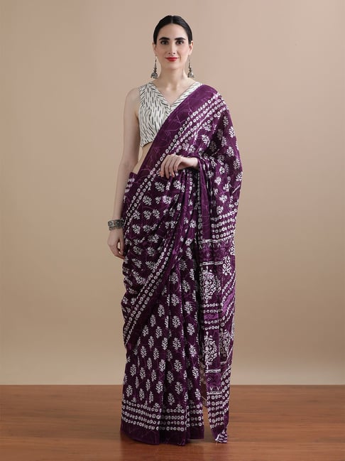 Jaipur Kurti Purple Mulmul Cotton Regular Fit Print Saree-picture-41