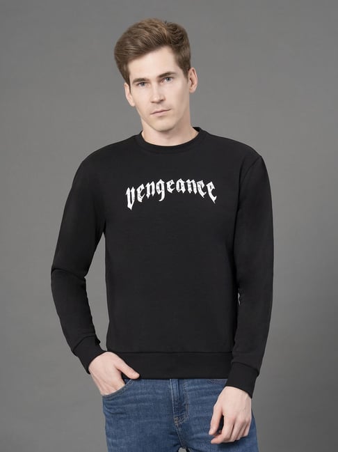 Red Tape Black Baggy Fit Printed Sweatshirt