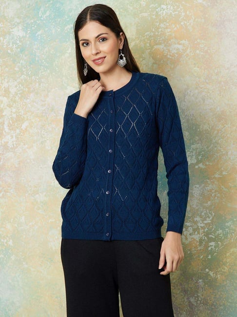 Melange by Lifestyle Blue Self Pattern Cardigan-picture-34