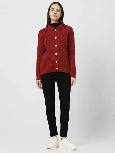 Van Heusen Maroon Regular fit Self Cardigan