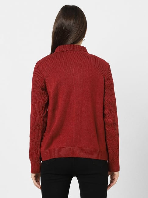 Van Heusen Maroon Regular fit Self Cardigan