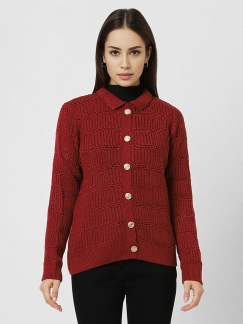Van Heusen Maroon Regular fit Self Cardigan