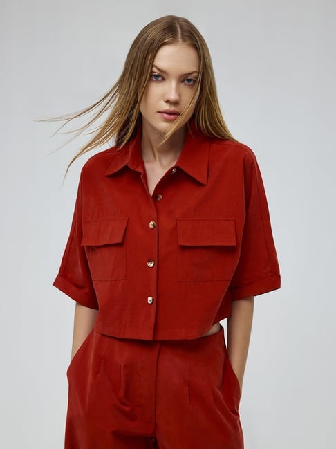 Cover Story Red Solid Crop Shirt-picture-20