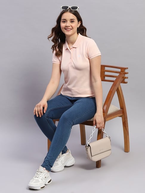 Monte Carlo Peach Smart fit Solid T-shirt