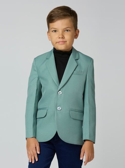 Kids Island Boys Green Solid Blazer