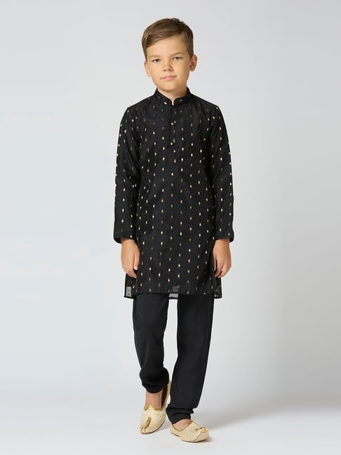 Kids Island Boys Black Cotton Silk Zari Kurta Sets-picture-46