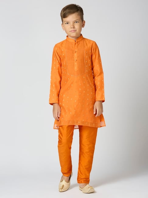 Kids Island Boys Orange Cotton Silk Zari Kurta Sets-picture-40