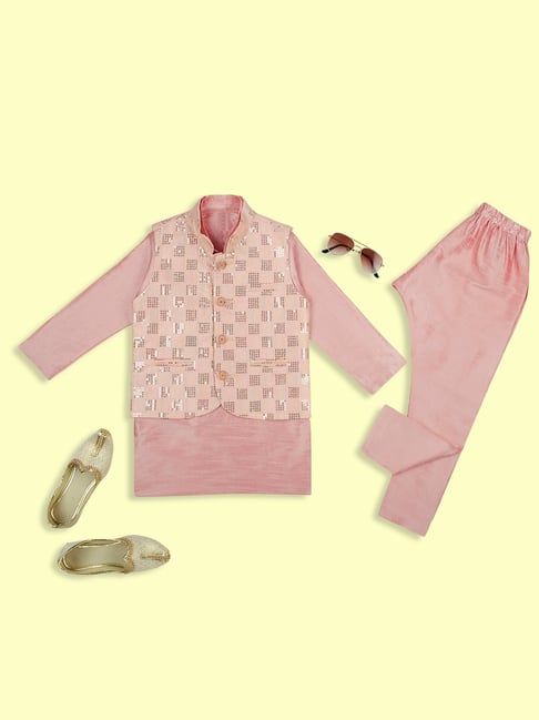 Kids Island Boys Pink Sequence Kurta Sets with Jacket-picture-39