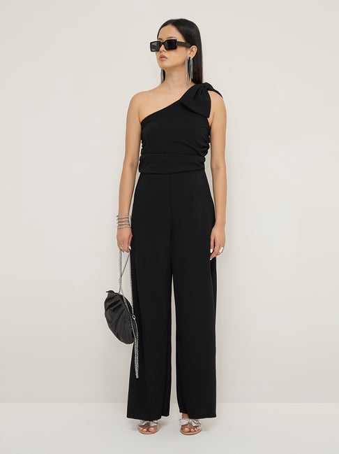 Wardrobe by Westside Black Bow Design Ruched Jumpsuit