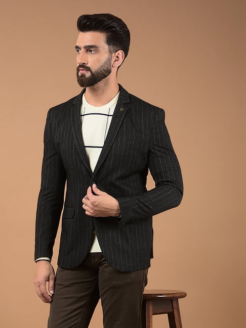 CRIMSOUNE CLUB Black Regular fit Stripes Casual jackets and blazers-picture-36