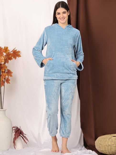 NEUDIS Blue Fleece Regular Fit Hoodie with Jogger Set-picture-12