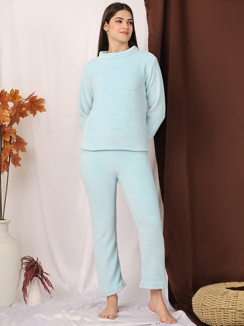 NEUDIS Blue Fleece Regular Fit Sweatshirt with Joggers Set