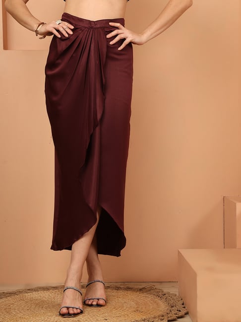 NEUDIS Wine Satin Regular Fit Skirt-picture-19