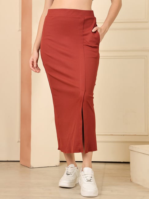 NEUDIS Wine Cotton Blend Regular Fit Skirt-picture-23