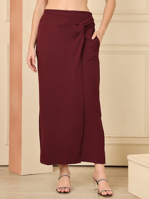 NEUDIS Wine Polyester Regular Fit Skirt-picture-18