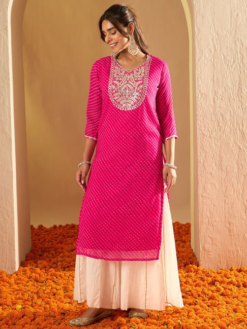 Indo Era Pink Embroidered Straight Kurta-image-45