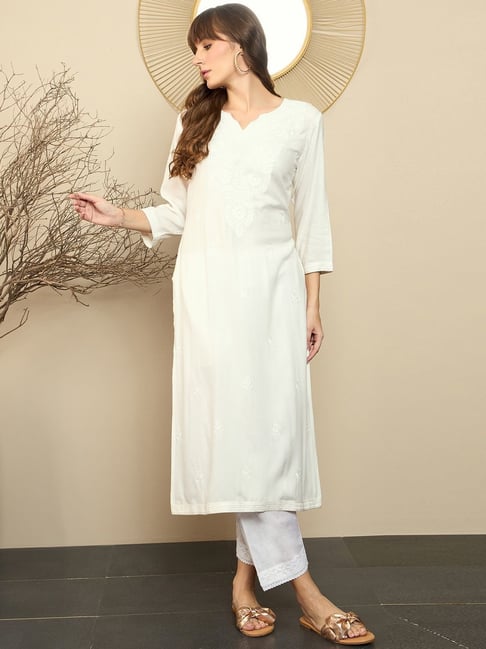Indo Era White Embroidered Straight Kurta-picture-25