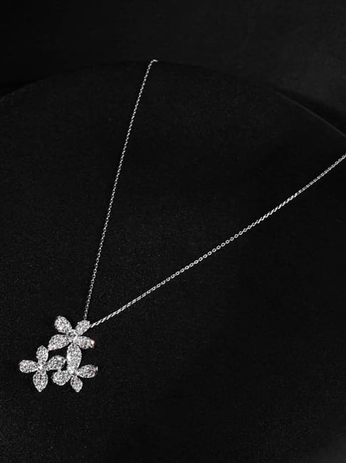The Real Effect London 800 Silver Opalia Rhodium Plated Floral Silver Pendant
