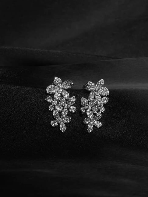 The Real Effect London 800 Silver Opalia Rhodium Plated Silver Floral Earrings