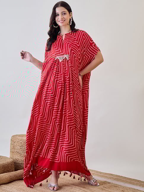 The Kaftan Company Red Silk Tie Dye Dress