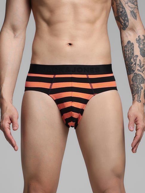 Jack & Jones Men Orange Regular Stripes Brief-picture-25