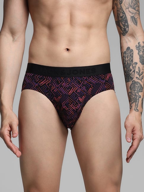 Jack & Jones Men Black Regular Geometric Print Brief