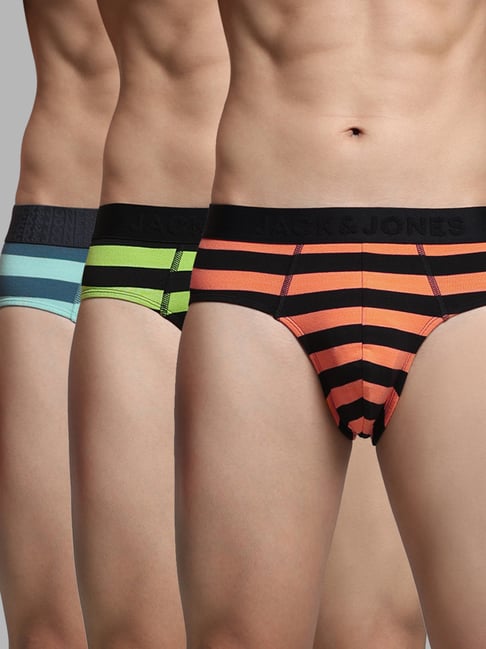 Jack & Jones Men Multicolor Regular Stripes Brief - Pack of 3